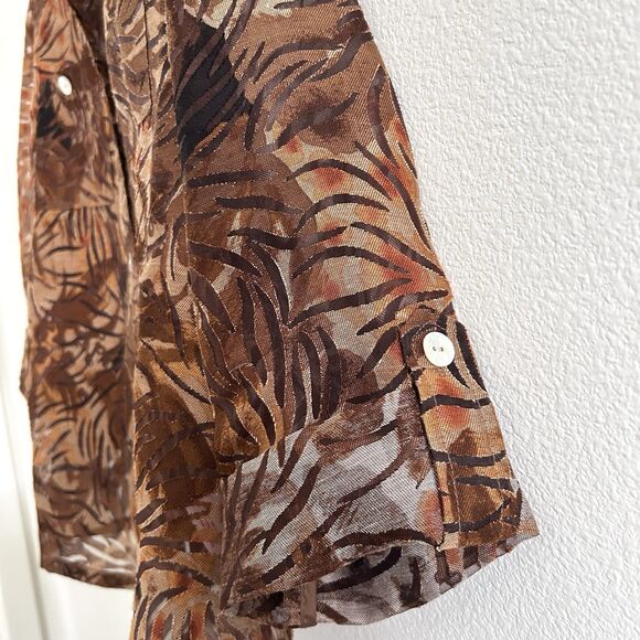 Ruby Rd Blouse Size M Semi Sheer Burnout Floral Tropical Brown Forest Fairy - Picture 6 of 12